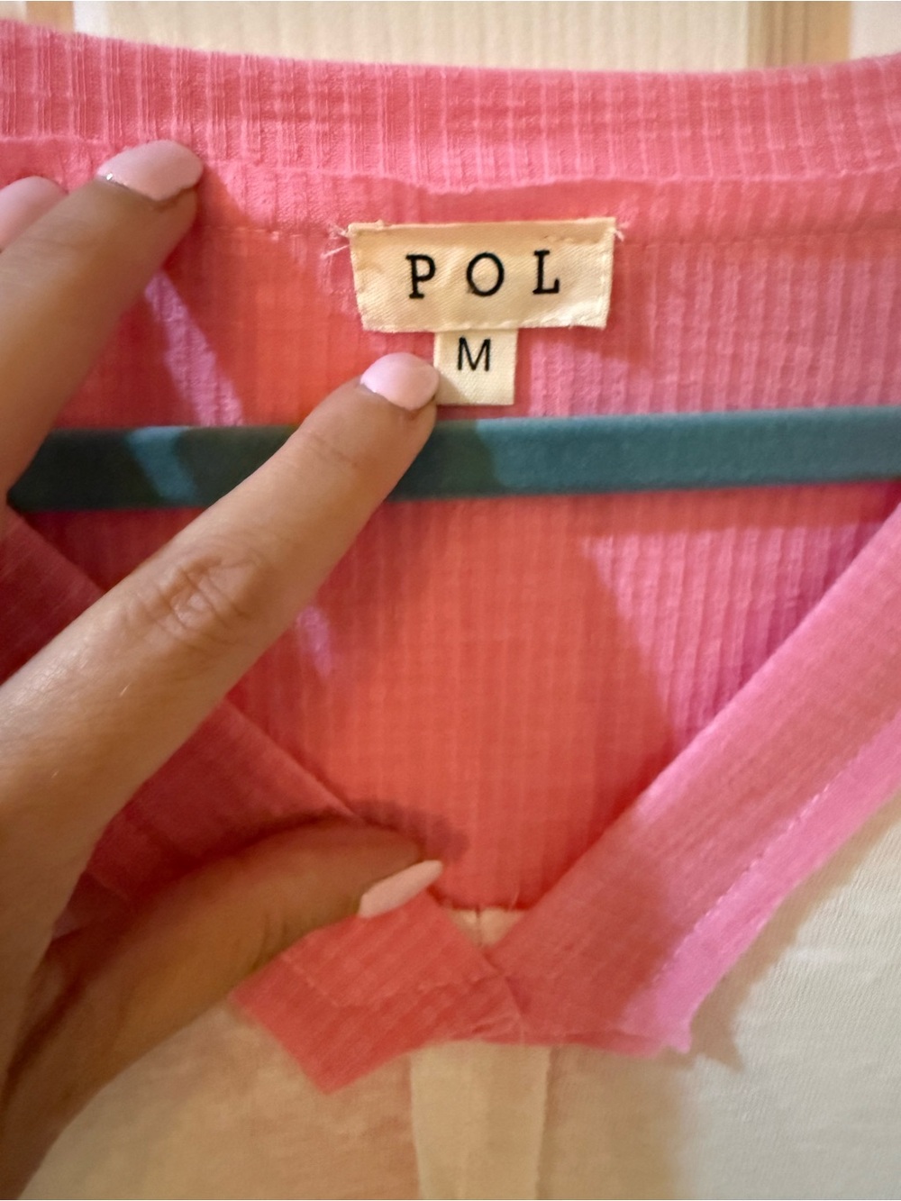 Anthropologie POL Pink & White Ribbed V-Neck Sleeveless Top - Picture 4 of 7
